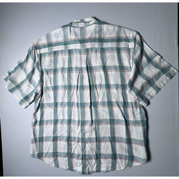 Bogari Studio Mens M Linen Windowpane Plaid Short Sleeve Button Down Shirt - Picture 10 of 14